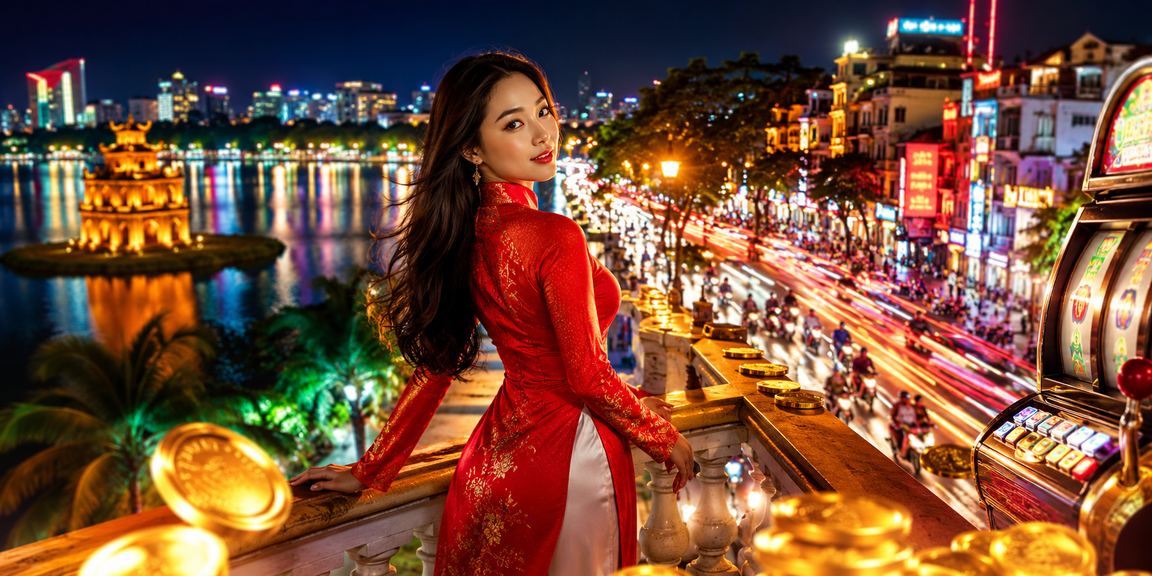 Người dùng Hà Nội chơi slot game trên sim24 với áo dài truyền thống